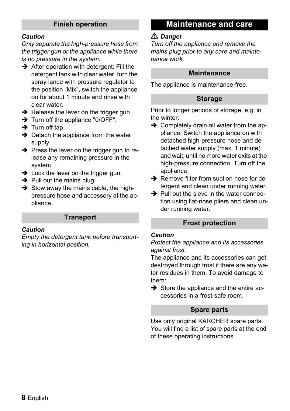 Maintenance and care | Karcher K 2.91 M User Manual | Page 8 / 12
