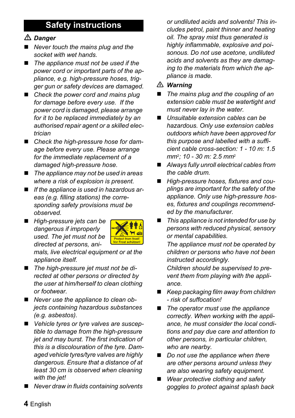 Safety instructions | Karcher K 3.160 User Manual | Page 4 / 12