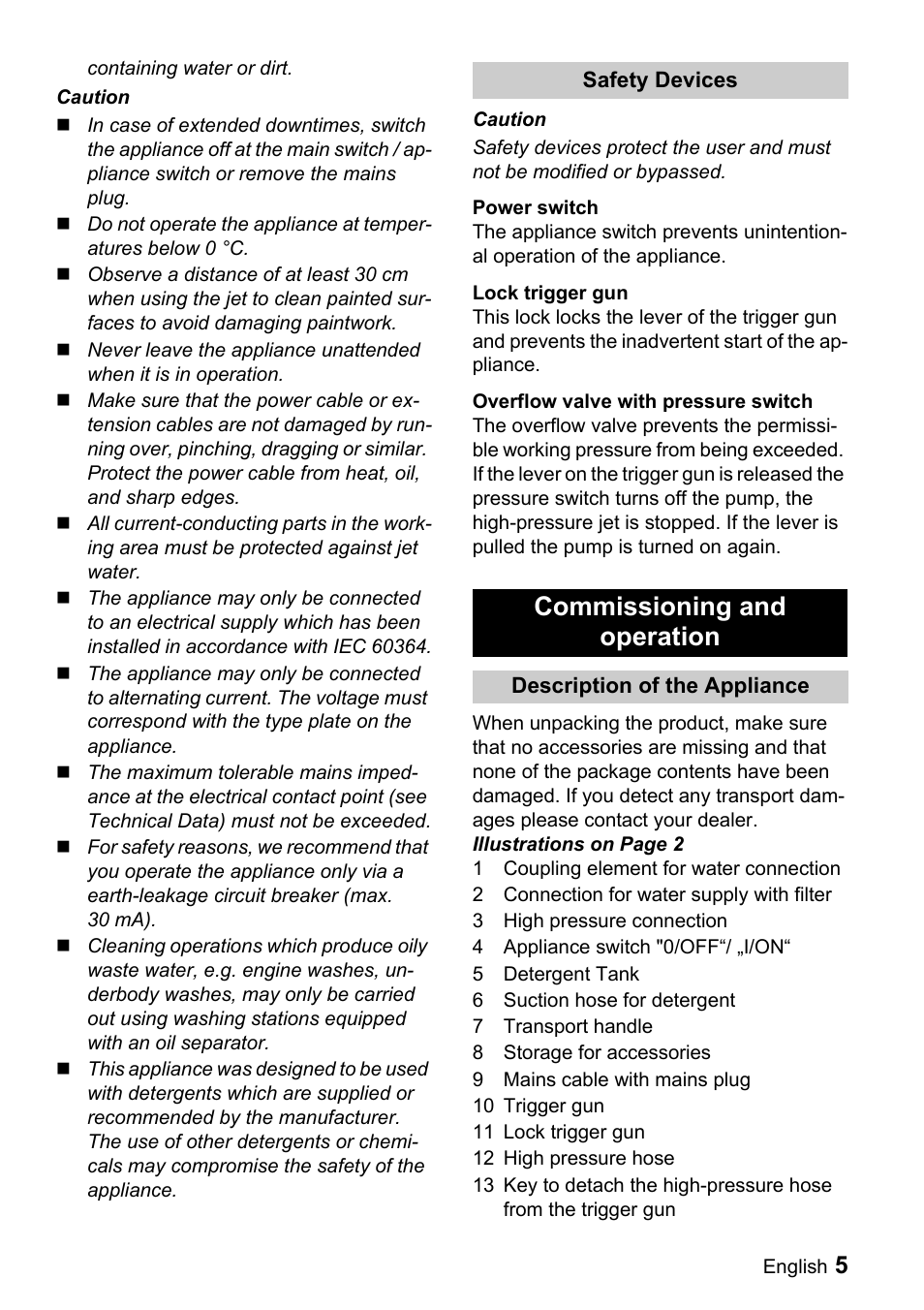 Commissioning and operation | Karcher K 3.160 User Manual | Page 5 / 12