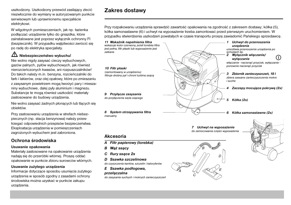Zakres dostawy, 106 polski, Ochrona œrodowiska | Akcesoria | Karcher A 2701 User Manual | Page 106 / 144