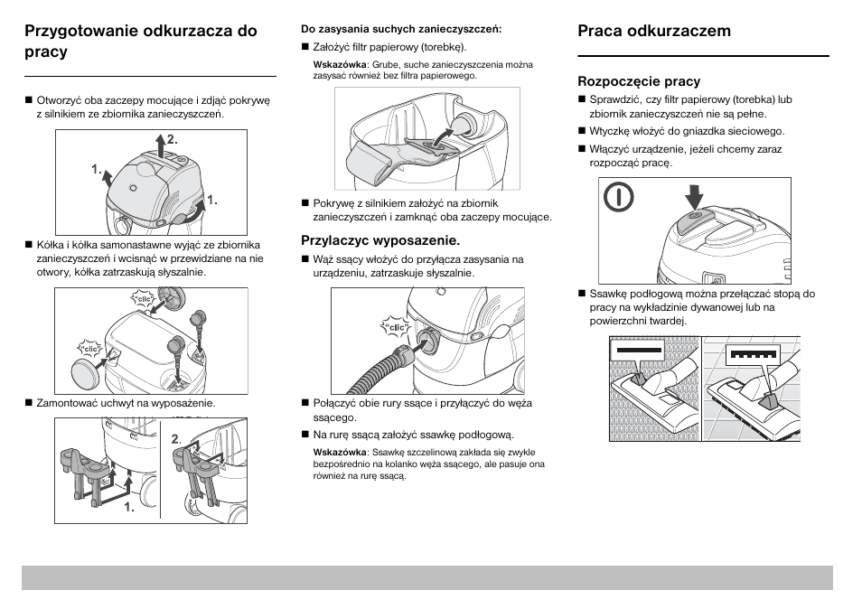 Przygotowanie odkurzacza do pracy, Praca odkurzaczem | Karcher A 2701 User Manual | Page 107 / 144