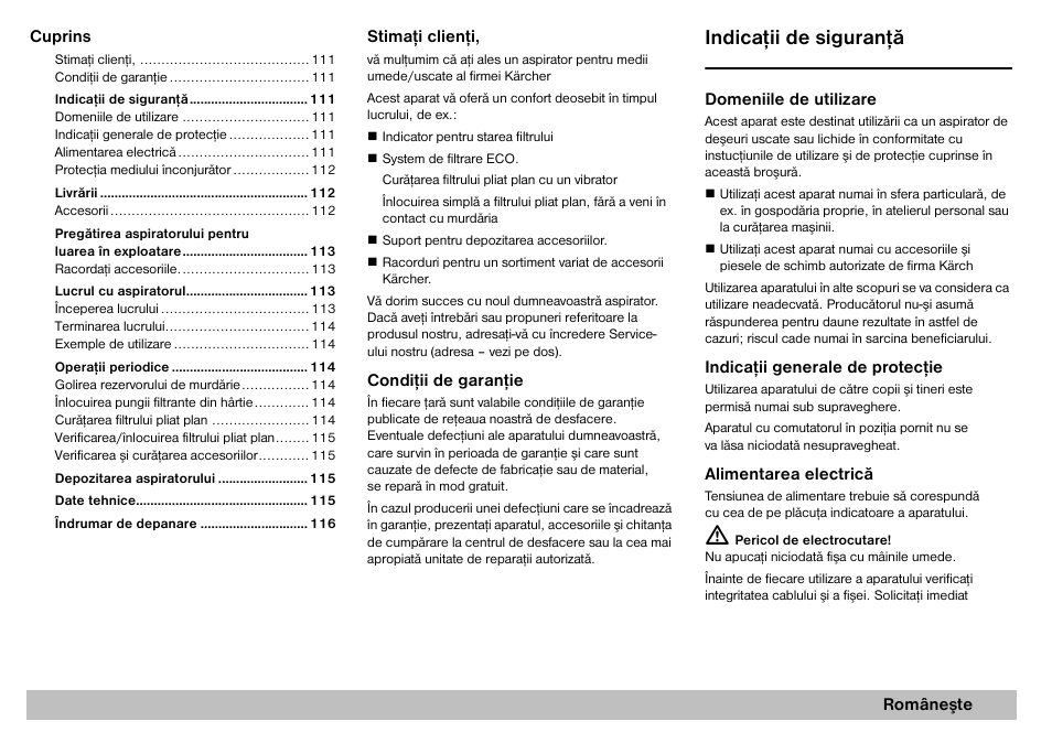 Indicaþii de siguranþã | Karcher A 2701 User Manual | Page 111 / 144