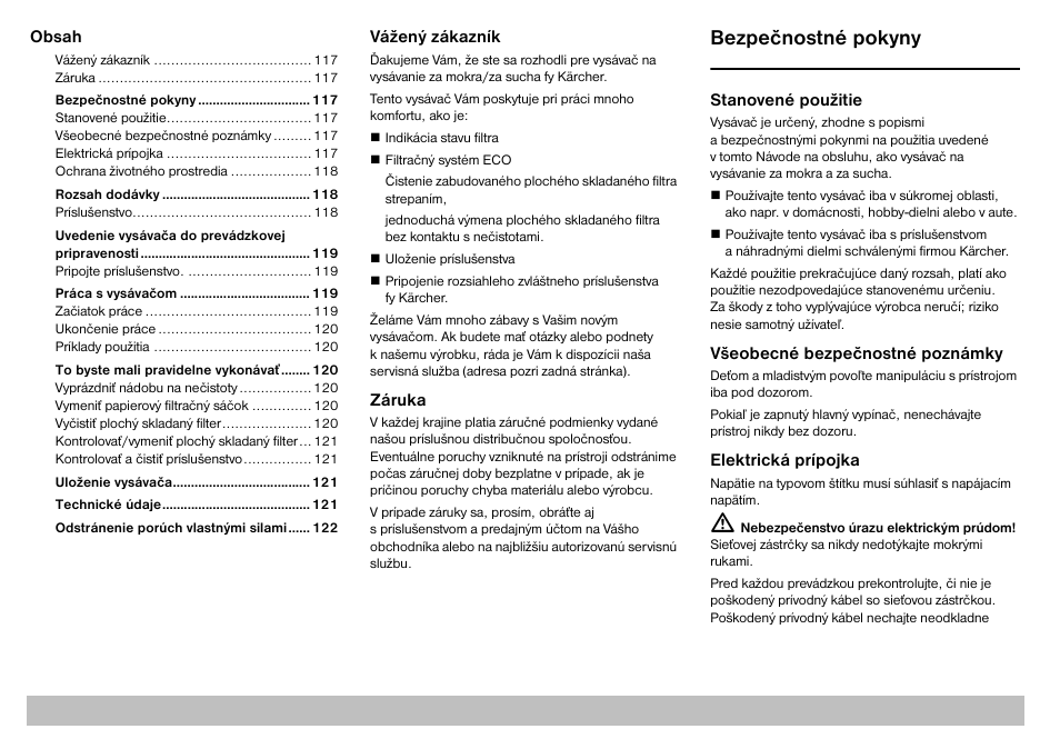 Bezpečnostné pokyny | Karcher A 2701 User Manual | Page 117 / 144