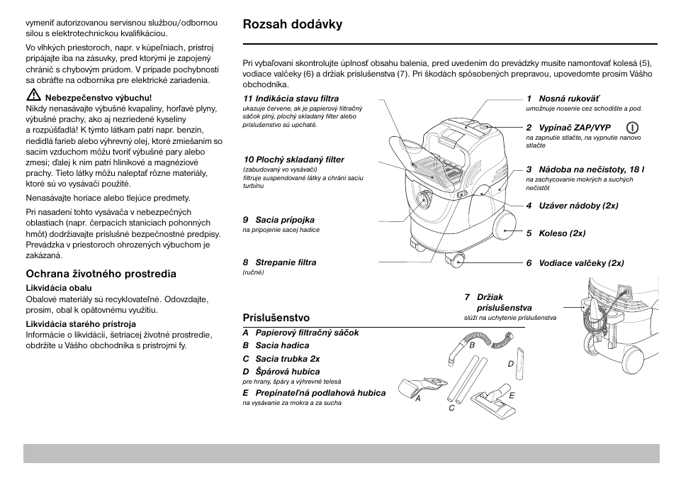 Rozsah dodávky, 118 slovensky, Ochrana životného prostredia | Príslušenstvo | Karcher A 2701 User Manual | Page 118 / 144