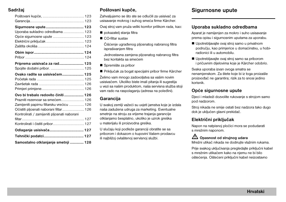 Sigurnosne upute | Karcher A 2701 User Manual | Page 123 / 144