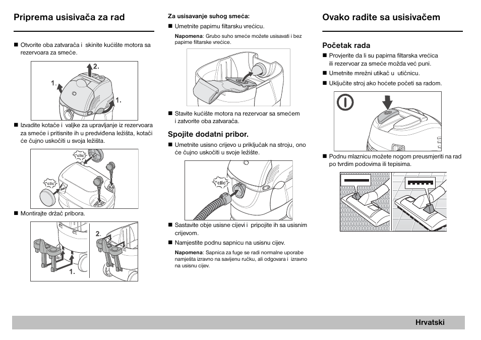 Priprema usisivača za rad, Ovako radite sa usisivačem | Karcher A 2701 User Manual | Page 125 / 144