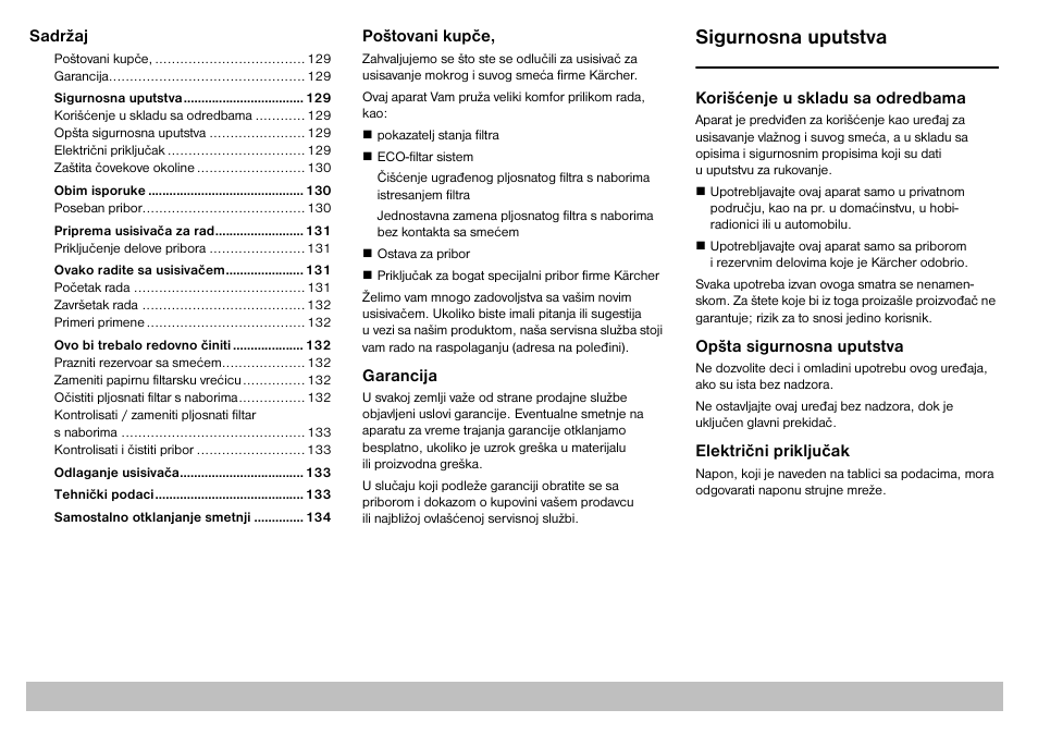 Sigurnosna uputstva | Karcher A 2701 User Manual | Page 129 / 144