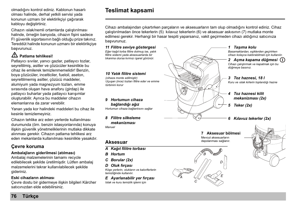 Teslimat kapsami | Karcher A 2701 User Manual | Page 76 / 144