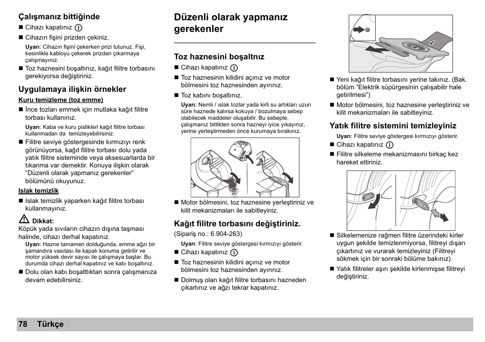 Düzenli olarak yapmanız gerekenler | Karcher A 2701 User Manual | Page 78 / 144