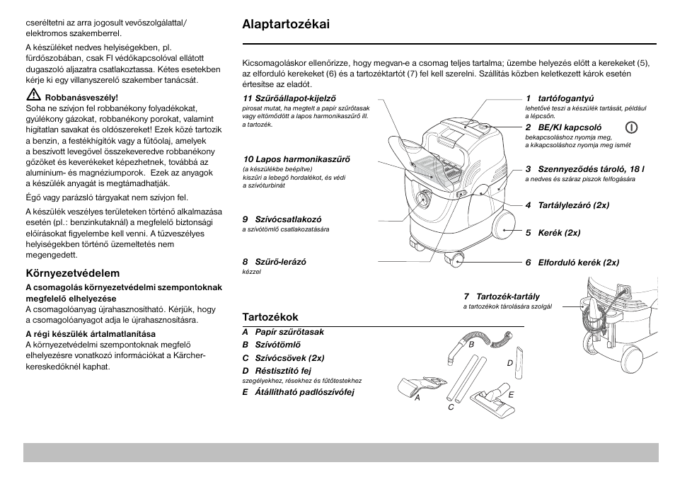 Alaptartozékai | Karcher A 2701 User Manual | Page 88 / 144