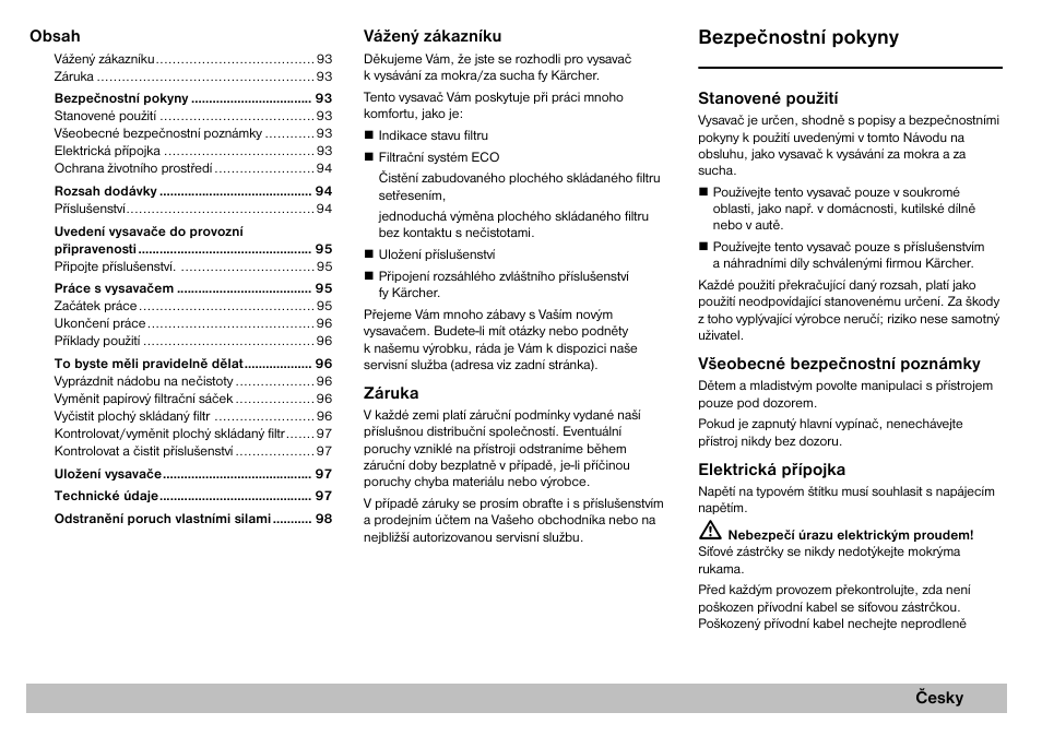 Bezpečnostní pokyny | Karcher A 2701 User Manual | Page 93 / 144