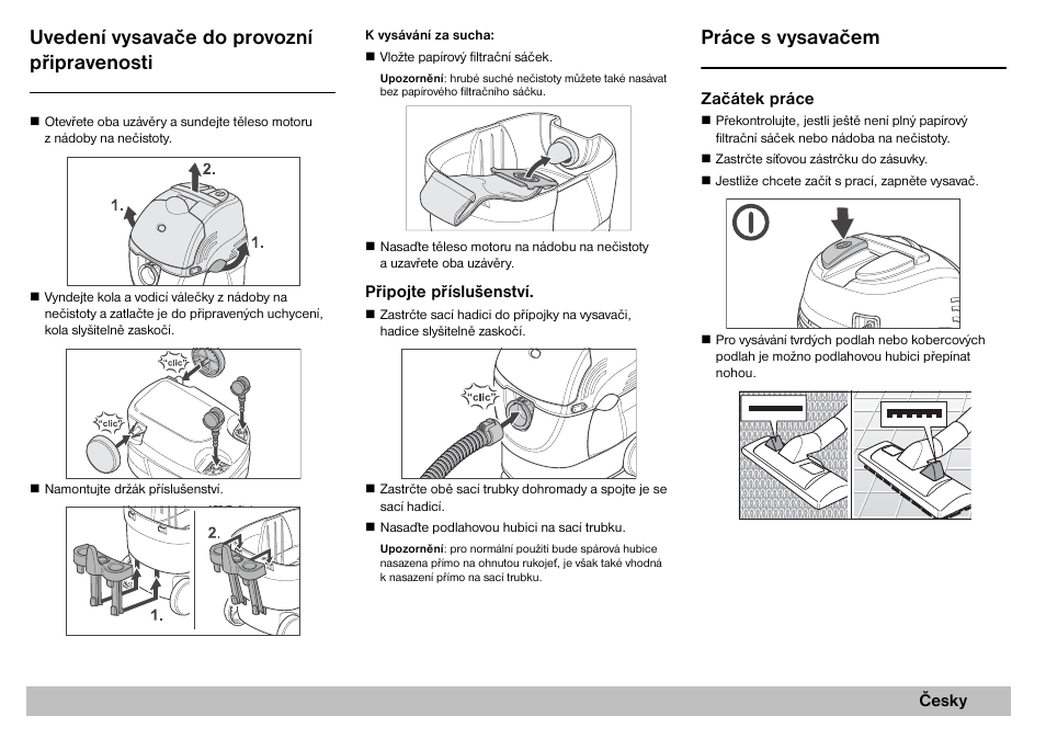 Uvedení vysavače do provozní pøipravenosti, Práce s vysavačem | Karcher A 2701 User Manual | Page 95 / 144