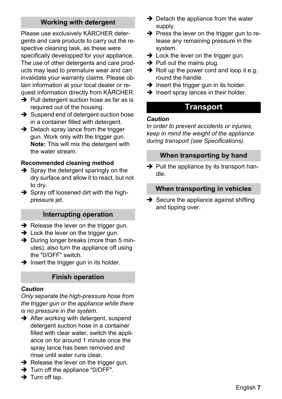 Transport | Karcher K 2.29 M User Manual | Page 7 / 12