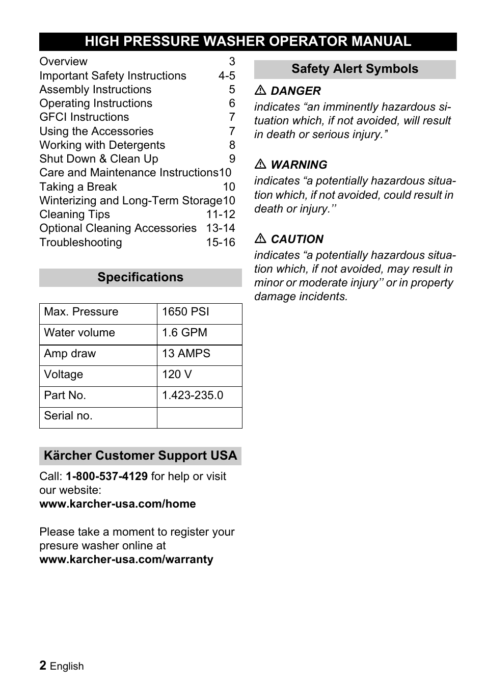 High pressure washer operator manual | Karcher K 3.99M User Manual | Page 2 / 48