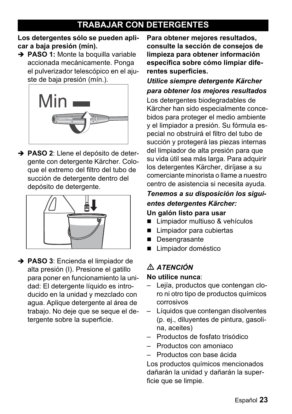 Trabajar con detergentes | Karcher K 3.99M User Manual | Page 23 / 48