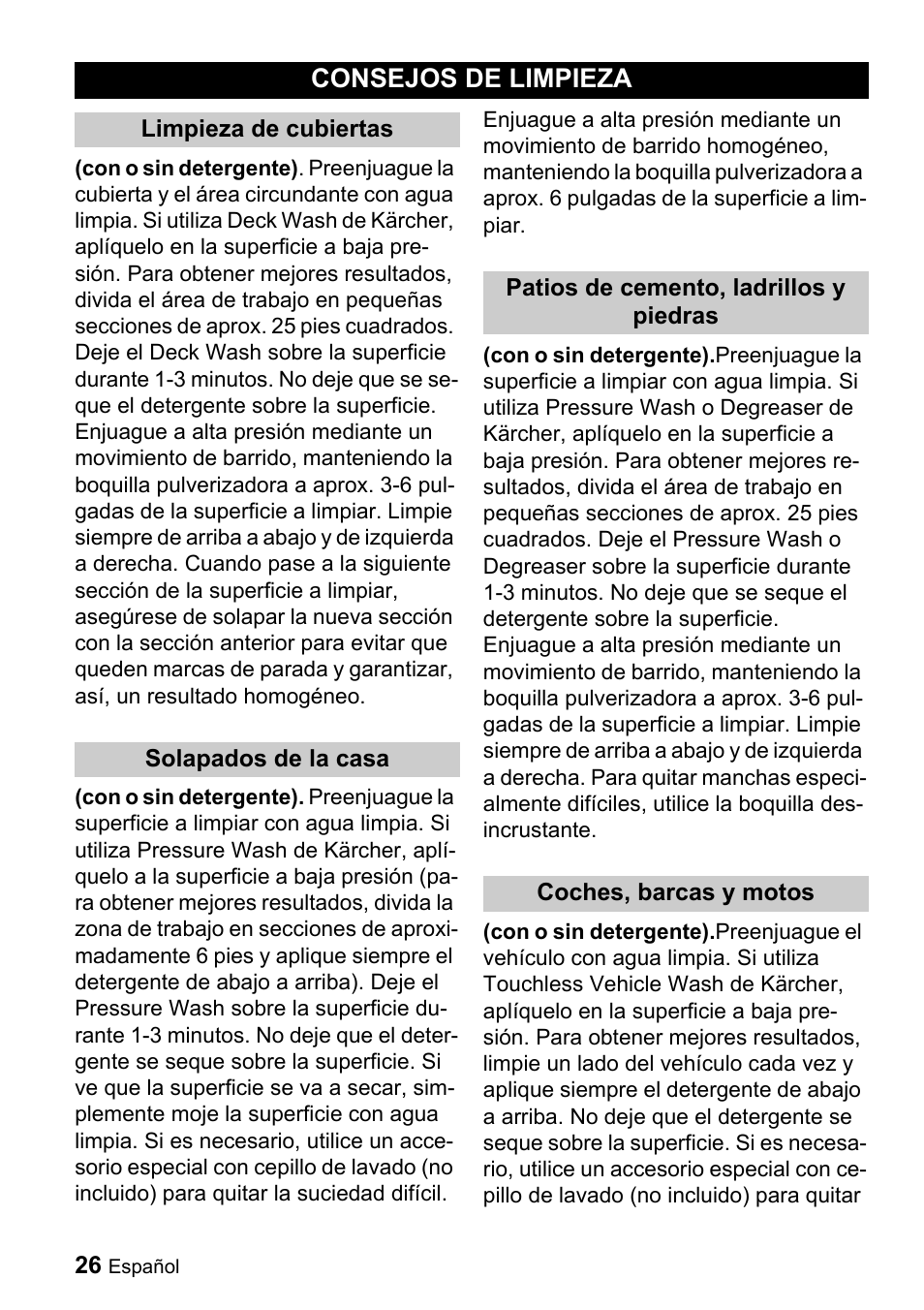 Consejos de limpieza | Karcher K 3.99M User Manual | Page 26 / 48