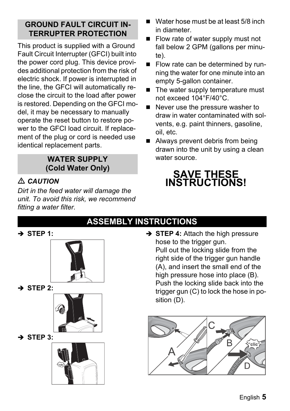 Save these instructions, Assembly instructions | Karcher K 3.99M User Manual | Page 5 / 48