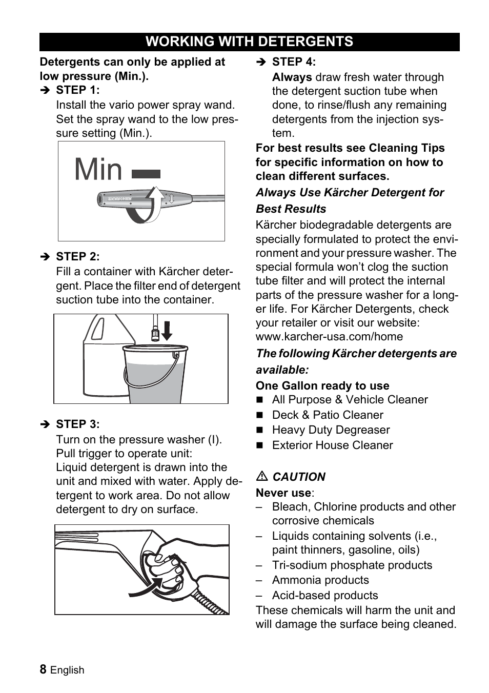 Working with detergents | Karcher K 3.99M User Manual | Page 8 / 48