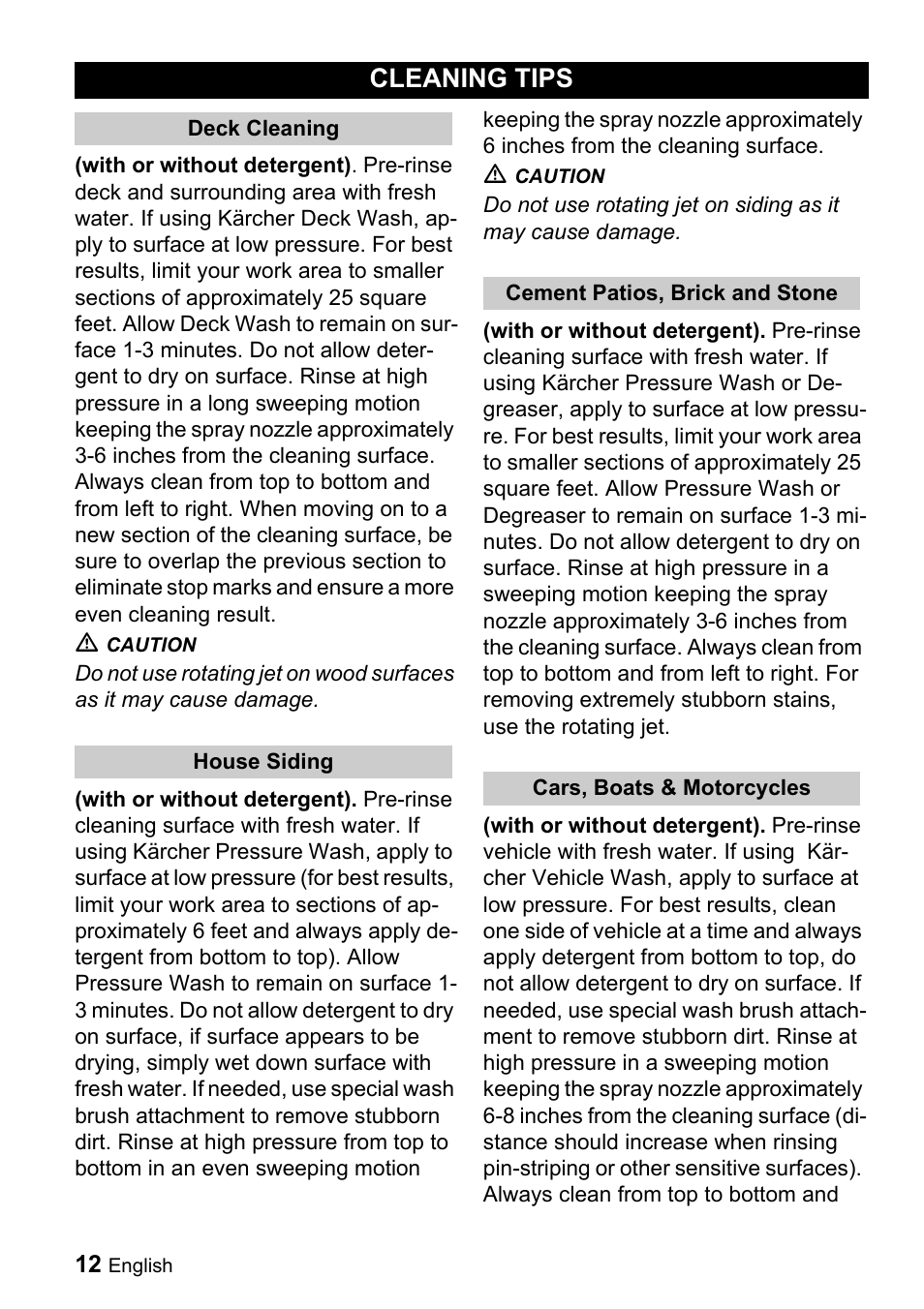 Cleaning tips | Karcher K 5.93 User Manual | Page 12 / 16