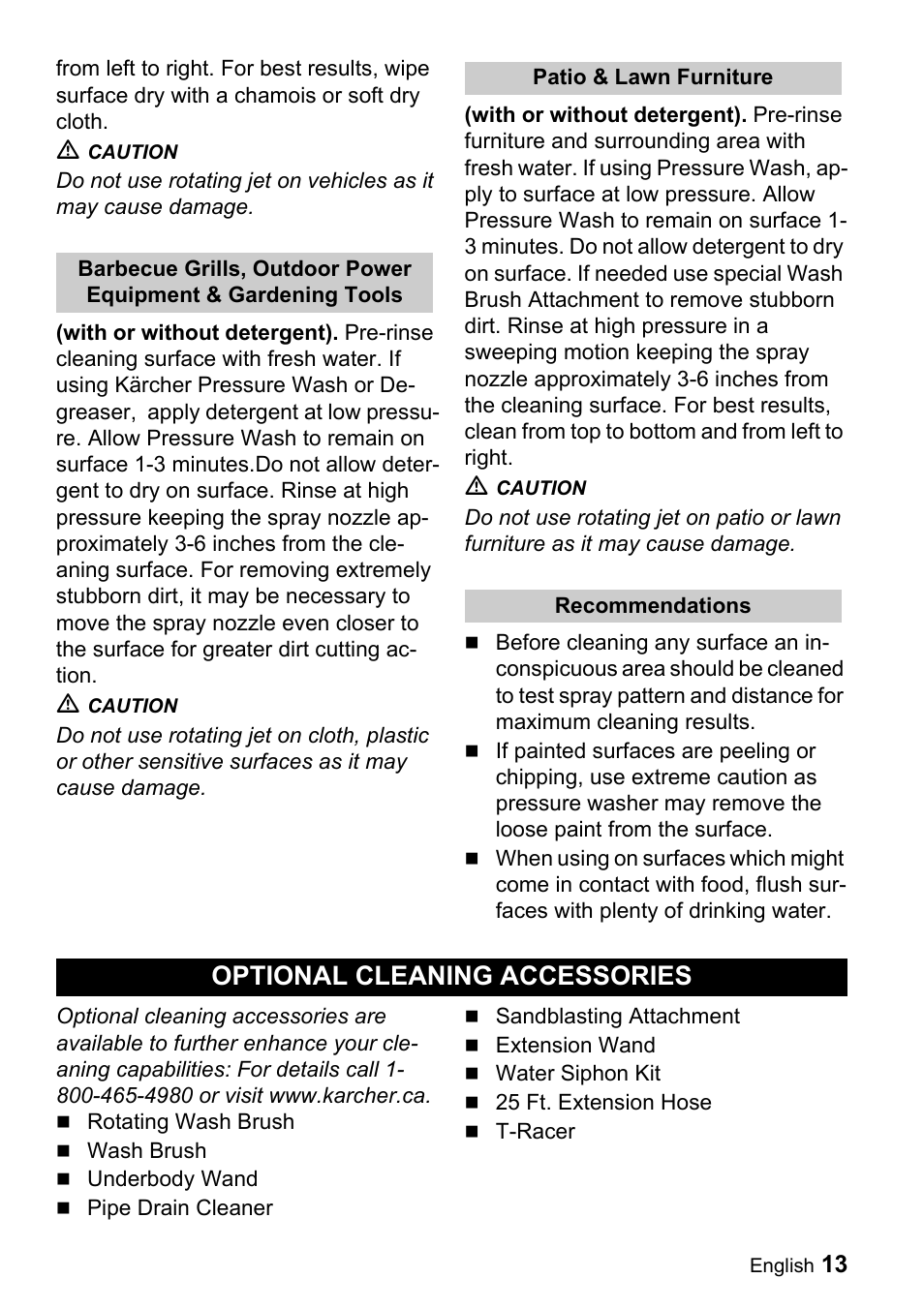 Optional cleaning accessories | Karcher K 5.93 User Manual | Page 13 / 16