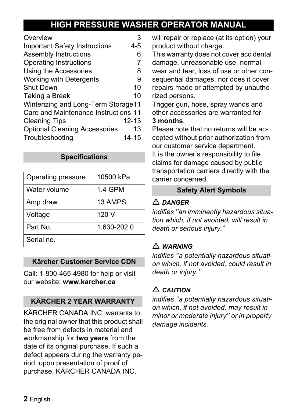 High pressure washer operator manual | Karcher K 5.93 User Manual | Page 2 / 16