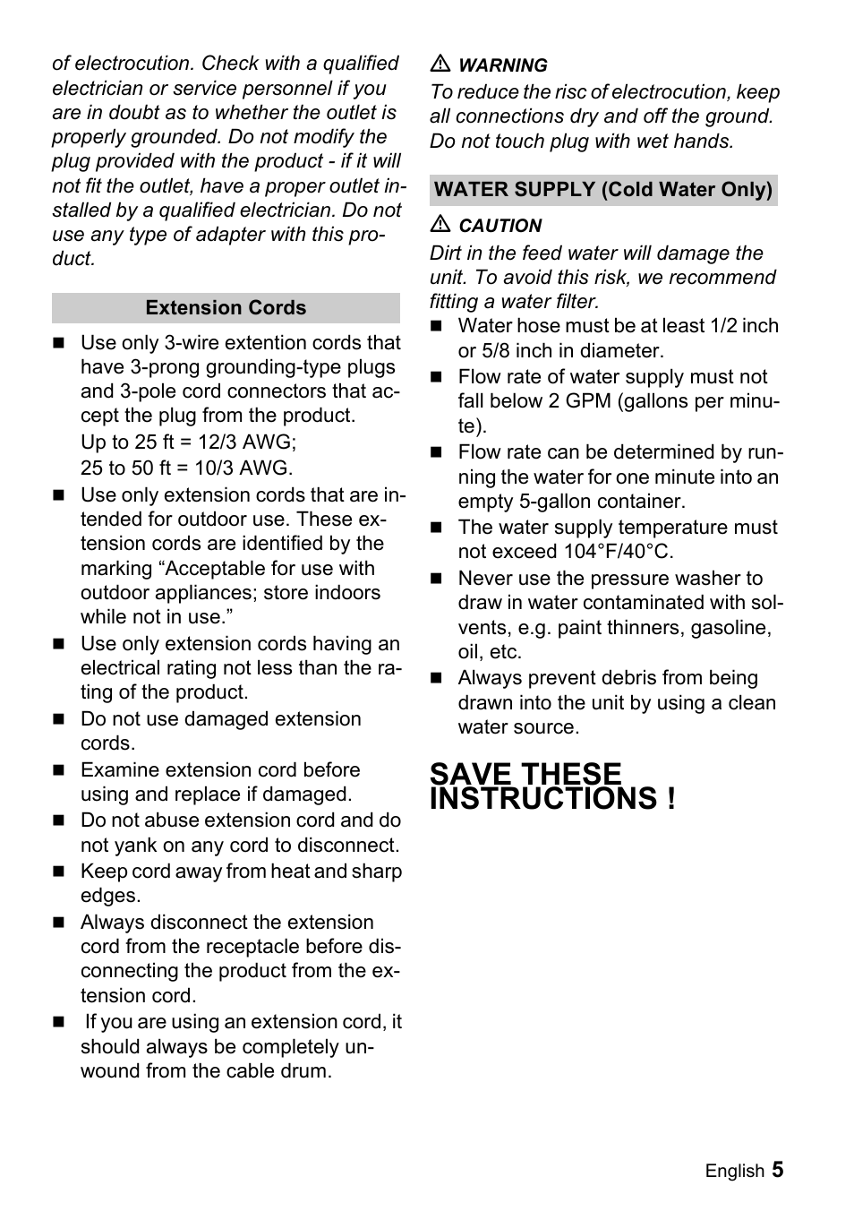 Save these instructions | Karcher K 5.93 User Manual | Page 5 / 16