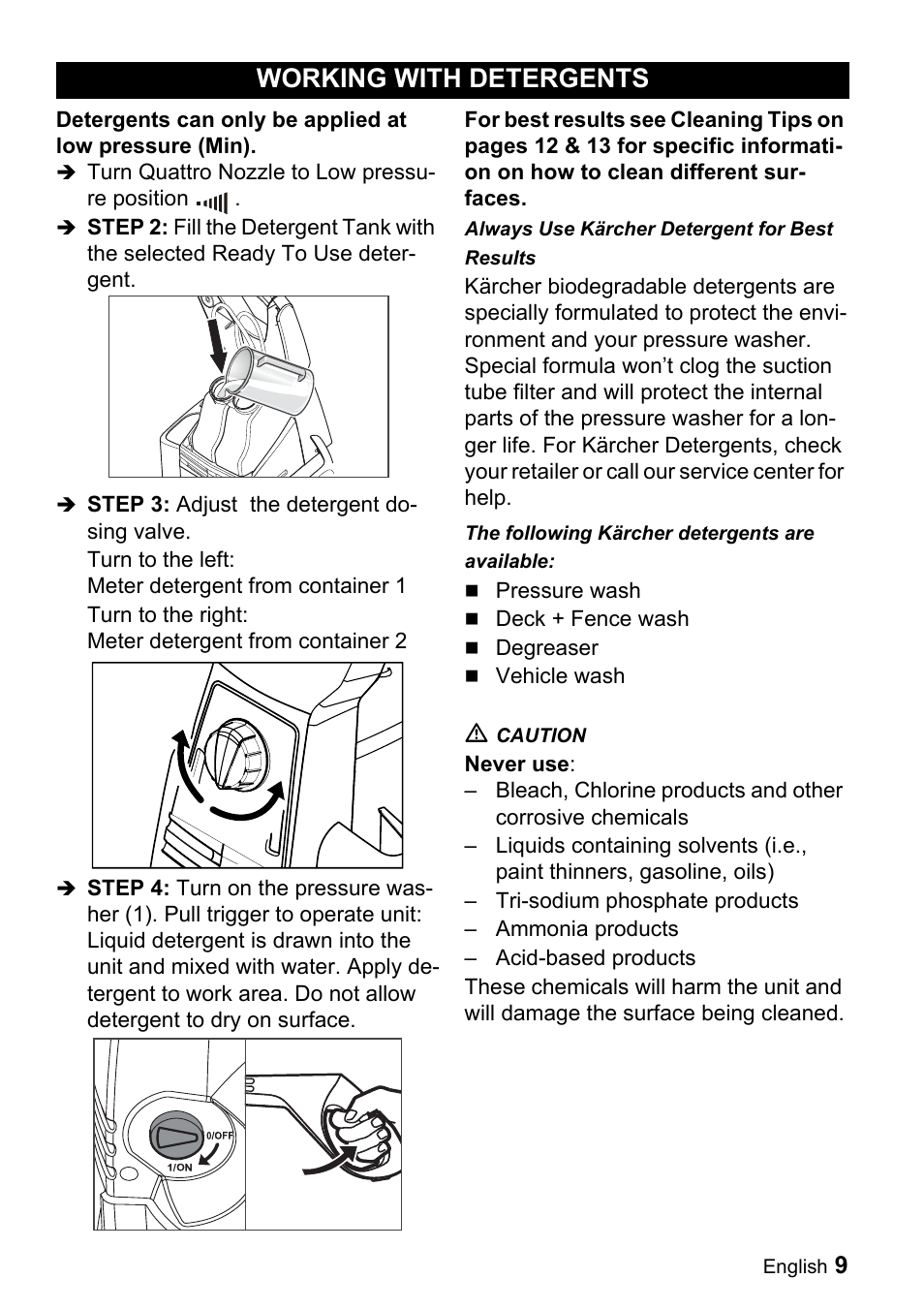 Working with detergents | Karcher K 5.93 User Manual | Page 9 / 16