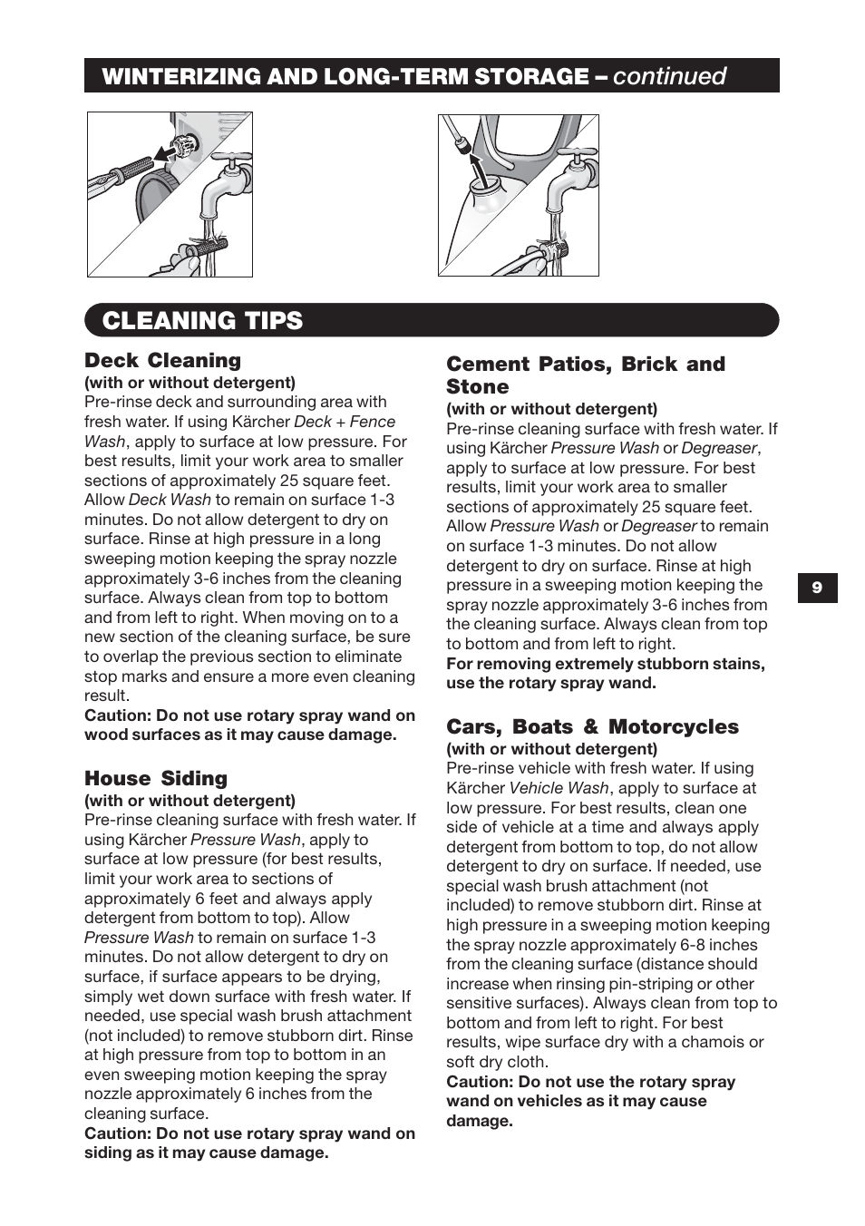 Continued, Cleaning tips | Karcher K 3.79 M User Manual | Page 9 / 12