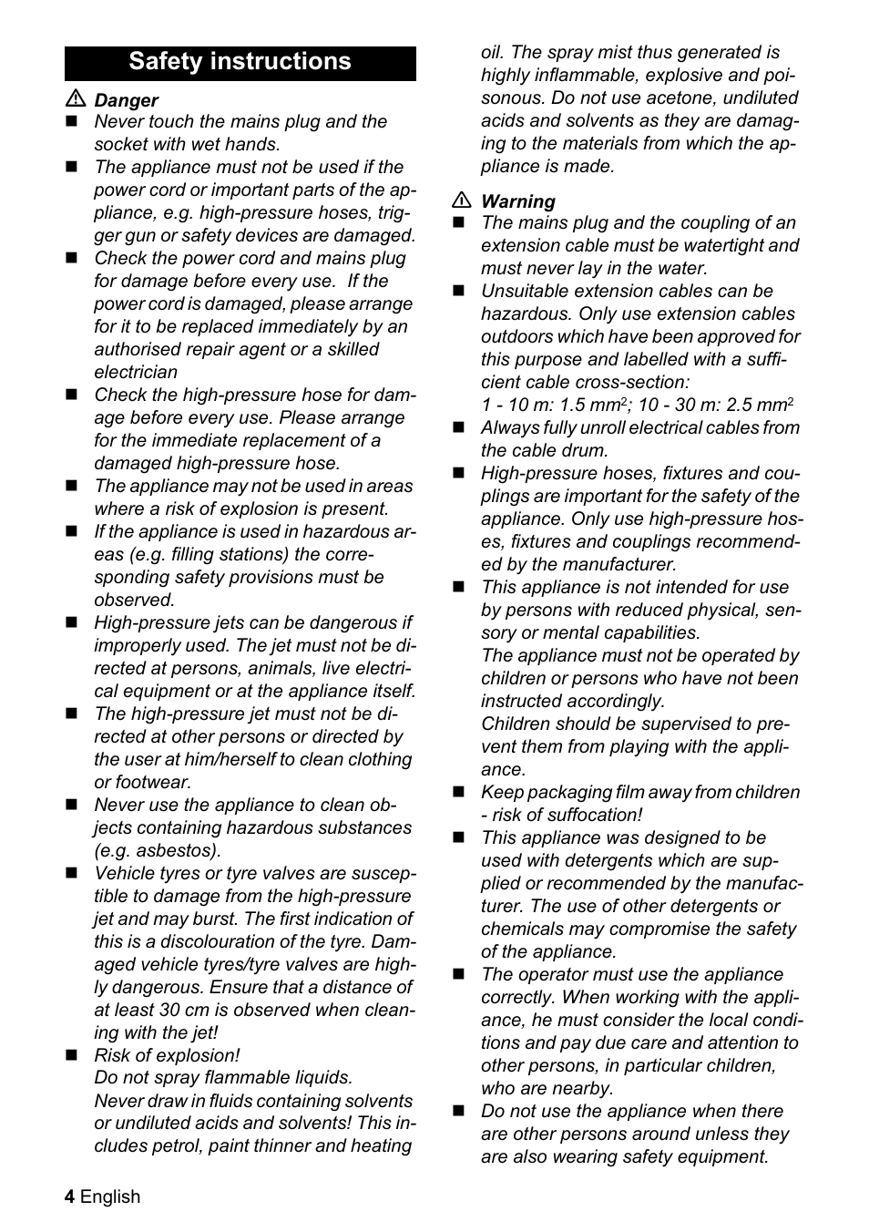 Safety instructions | Karcher K 2.080 User Manual | Page 4 / 12