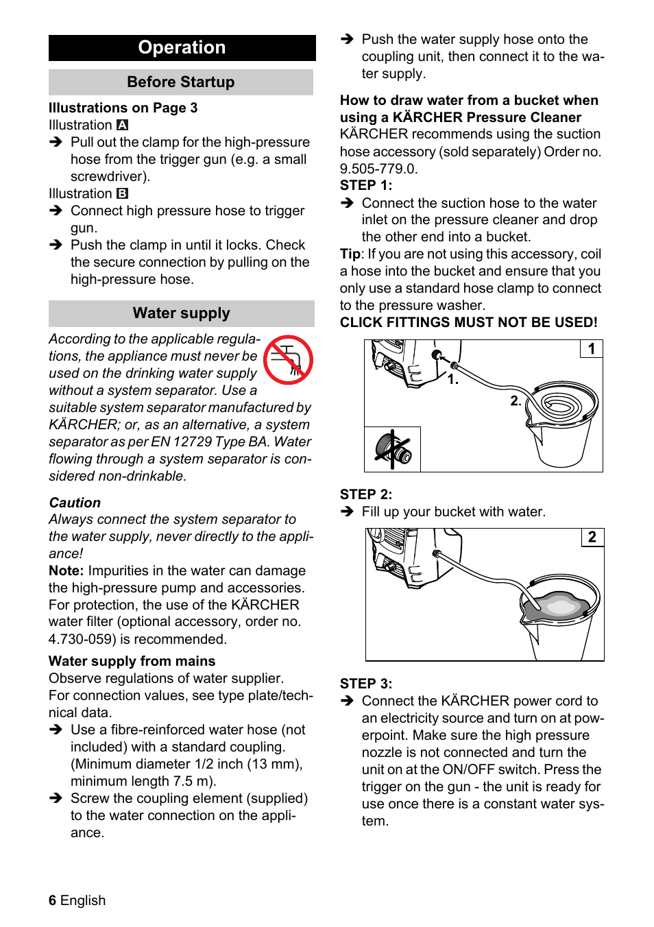 Operation | Karcher K 2.080 User Manual | Page 6 / 12
