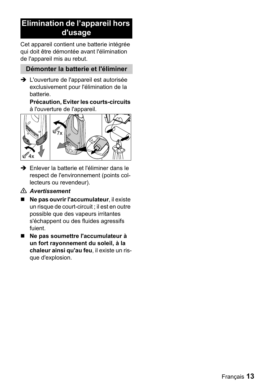 Elimination de l’appareil hors d'usage | Karcher WV 50 User Manual | Page 13 / 20