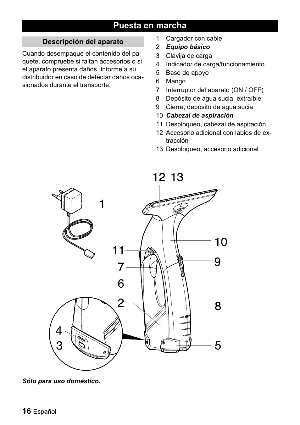 Puesta en marcha | Karcher WV 50 User Manual | Page 16 / 20