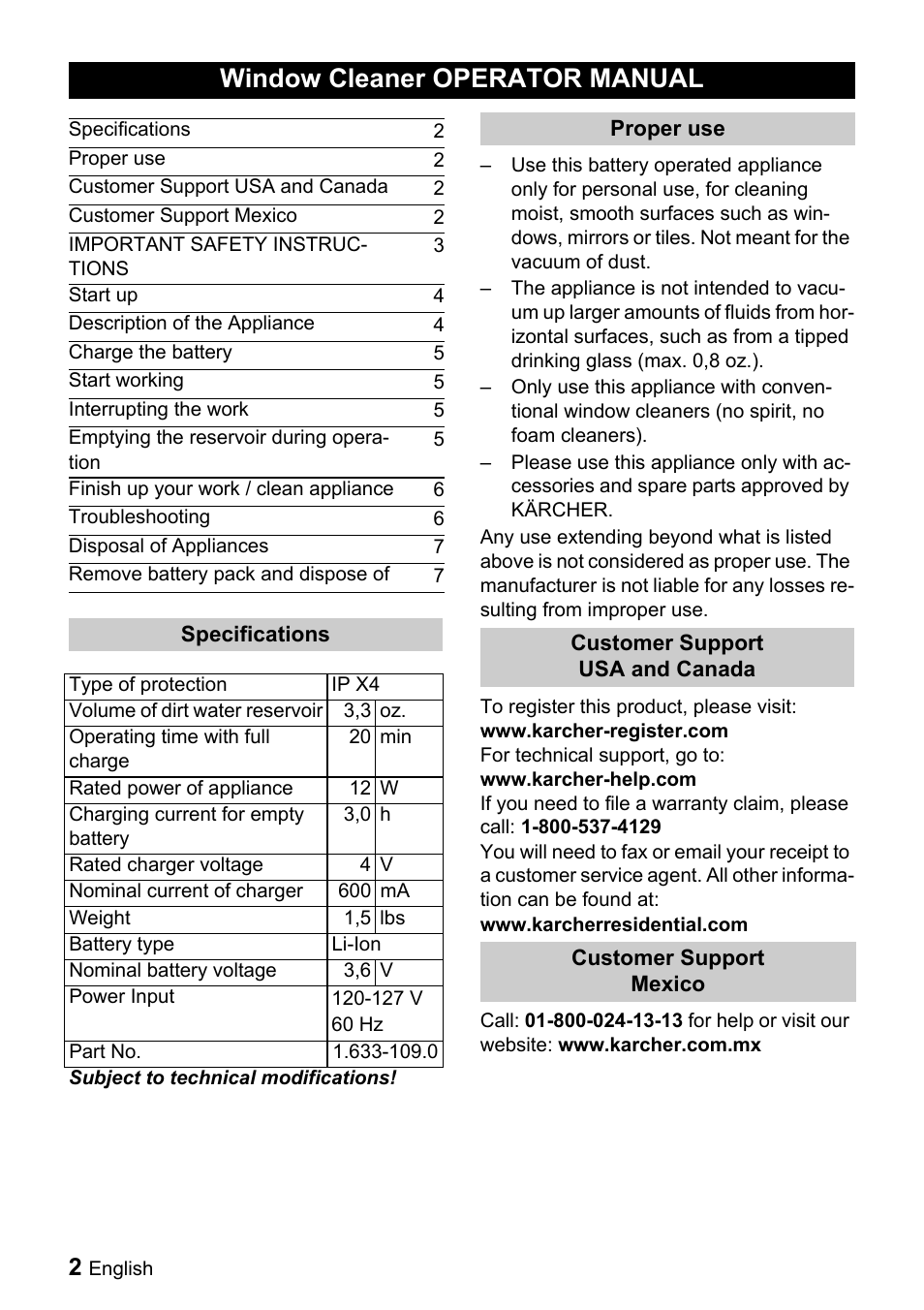 Window cleaner operator manual | Karcher WV 50 User Manual | Page 2 / 20