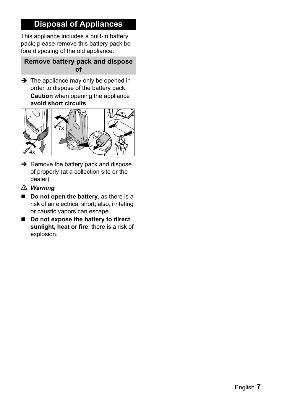 Disposal of appliances | Karcher WV 50 User Manual | Page 7 / 20