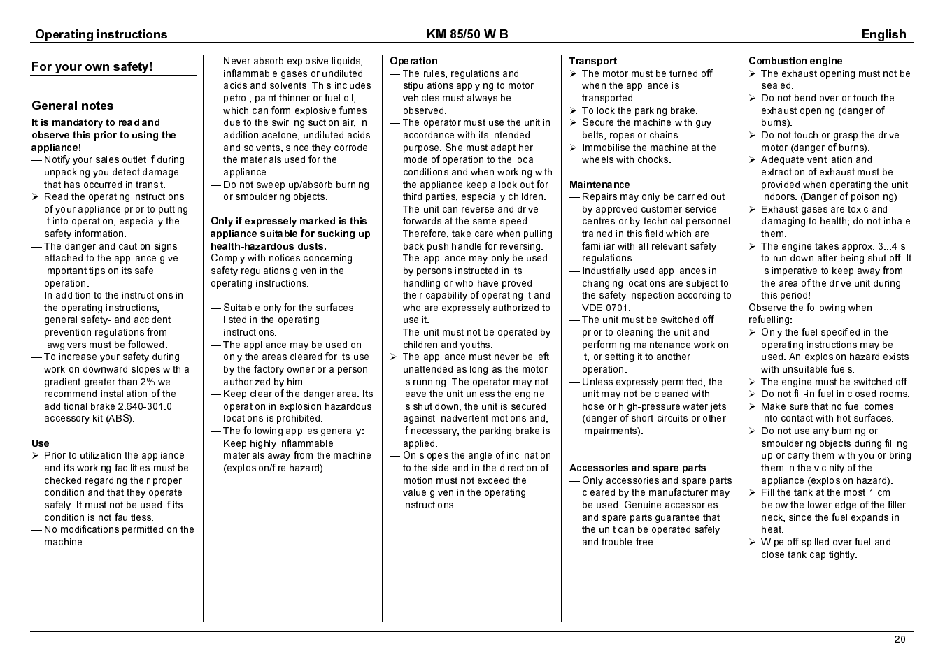 Operating instructions km 85/50 w b english | Karcher KM 85/50 W B User Manual | Page 3 / 17