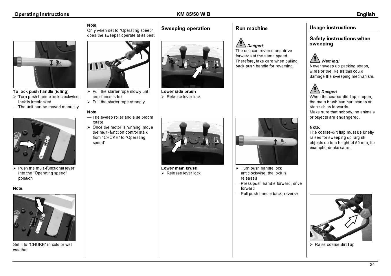 Operating instructions km 85/50 w b english, Sweeping operation, Run machine | Karcher KM 85/50 W B User Manual | Page 7 / 17