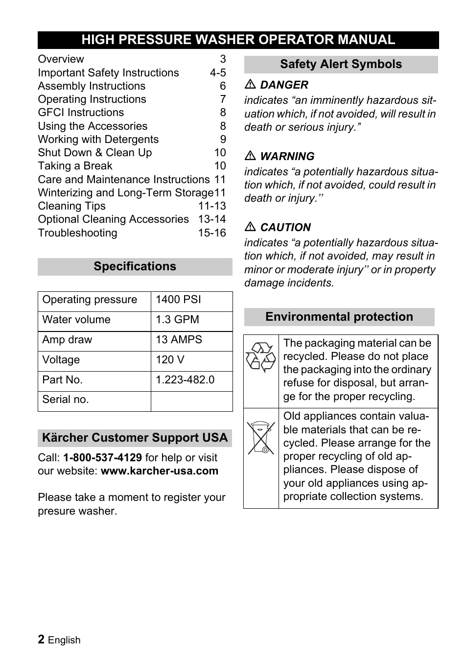 High pressure washer operator manual | Karcher K 2.7 User Manual | Page 2 / 16