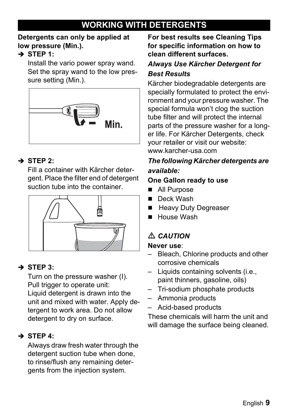Working with detergents | Karcher K 2.7 User Manual | Page 9 / 16