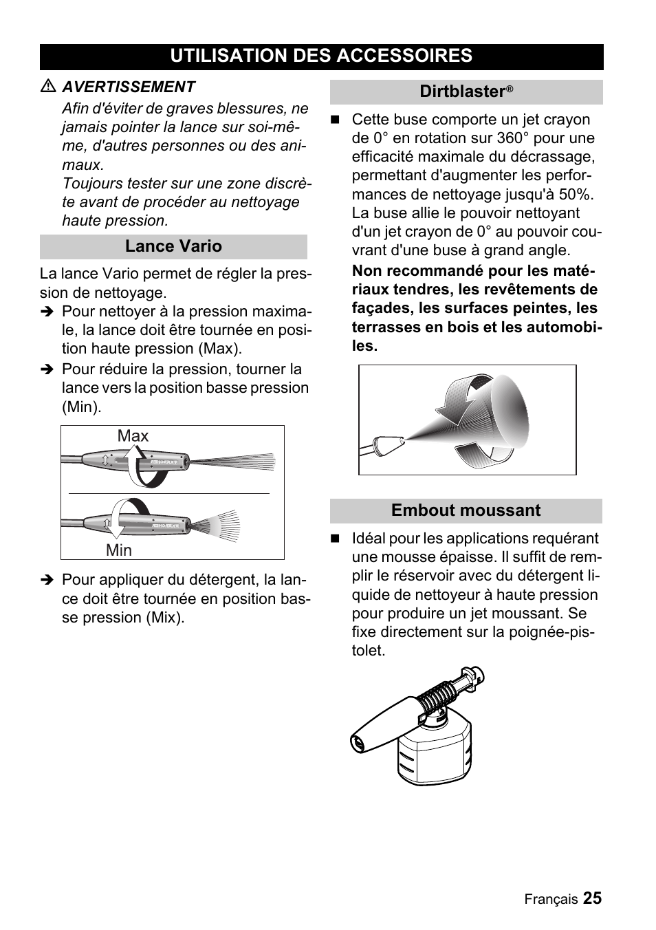 Utilisation des accessoires | Karcher K 5.68 M User Manual | Page 25 / 52