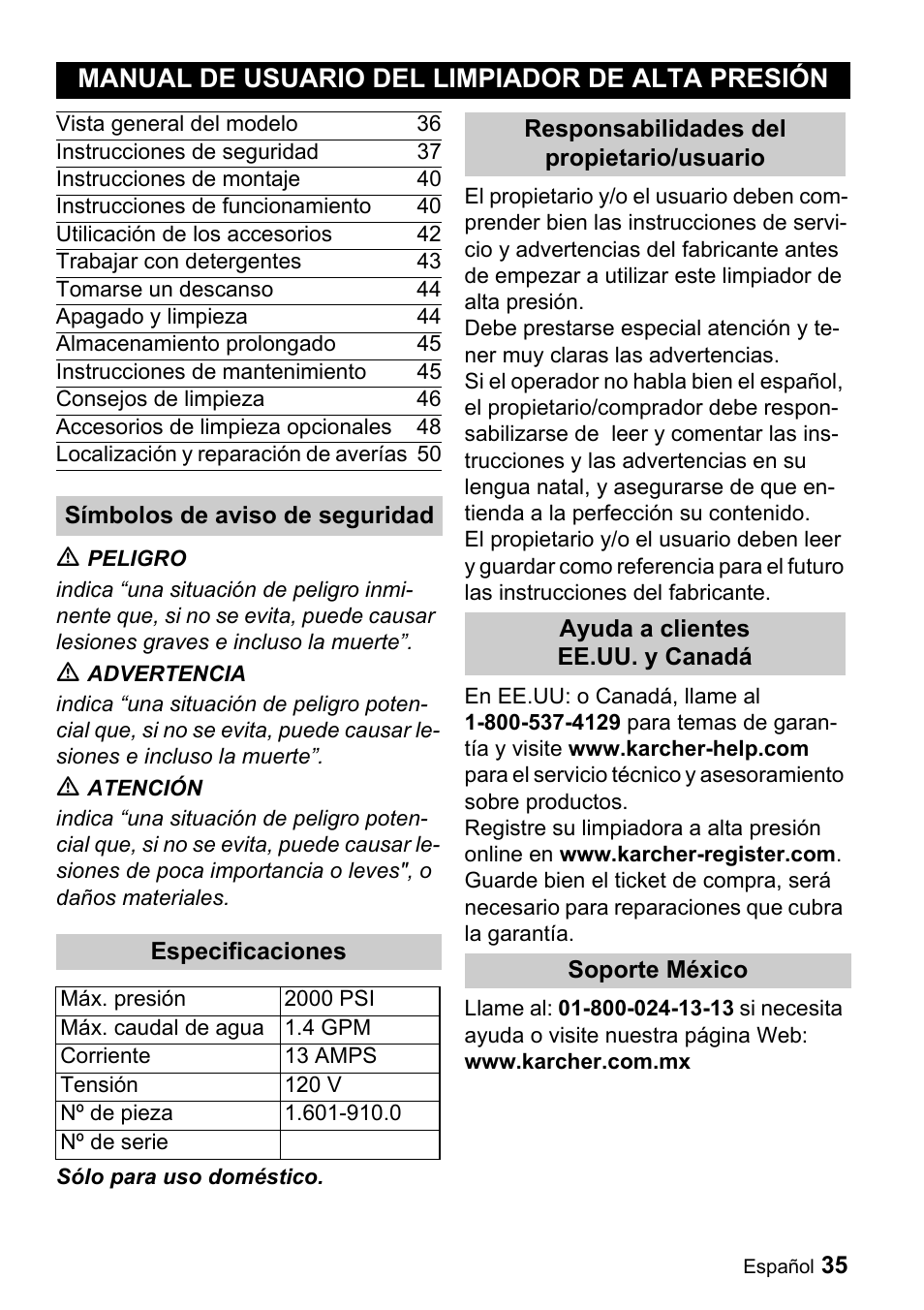 Manual de usuario del limpiador de alta presión | Karcher K 5.68 M User Manual | Page 35 / 52