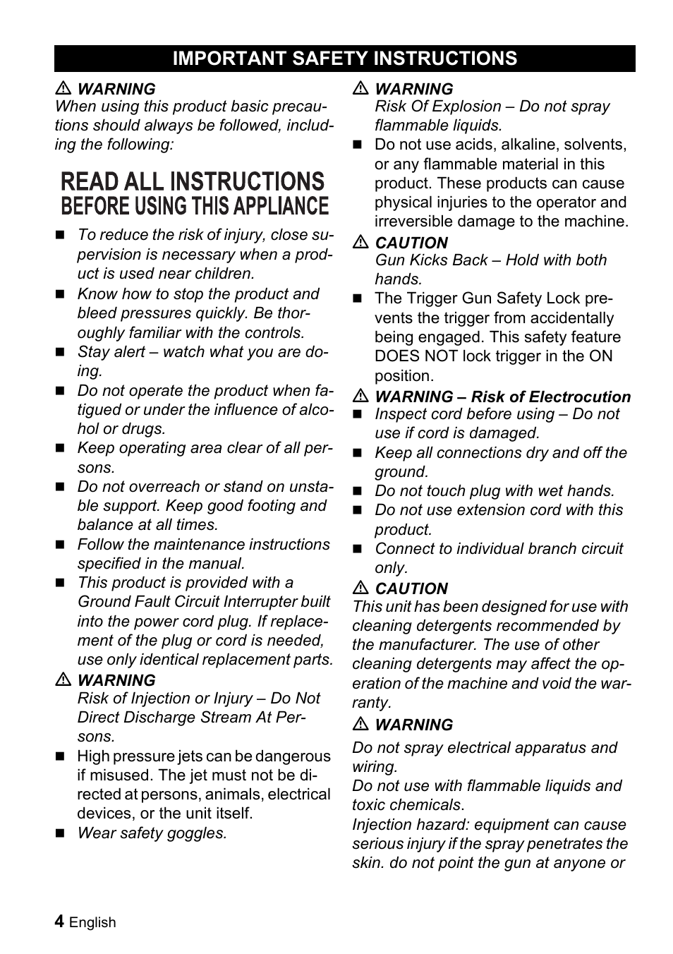 Important safety instructions | Karcher K 5.68 M User Manual | Page 4 / 52