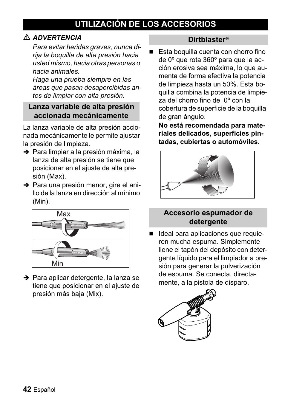 Utilización de los accesorios | Karcher K 5.68 M User Manual | Page 42 / 52