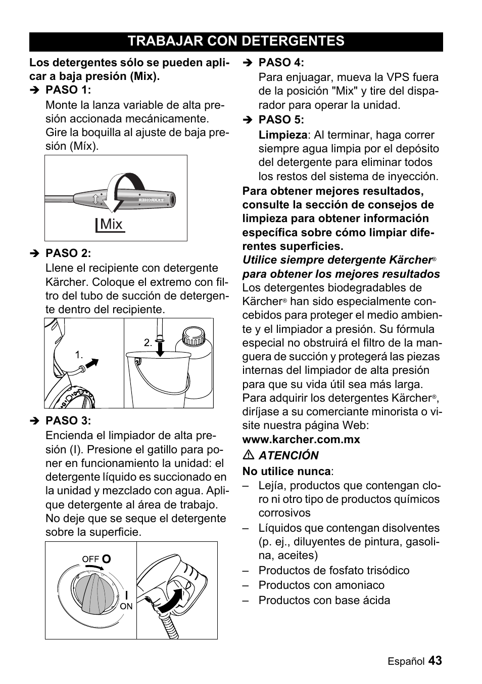 Trabajar con detergentes | Karcher K 5.68 M User Manual | Page 43 / 52