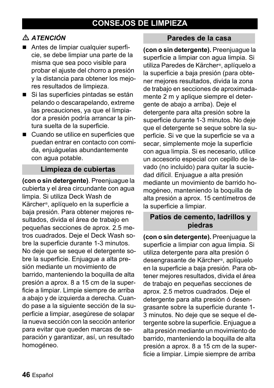 Consejos de limpieza | Karcher K 5.68 M User Manual | Page 46 / 52