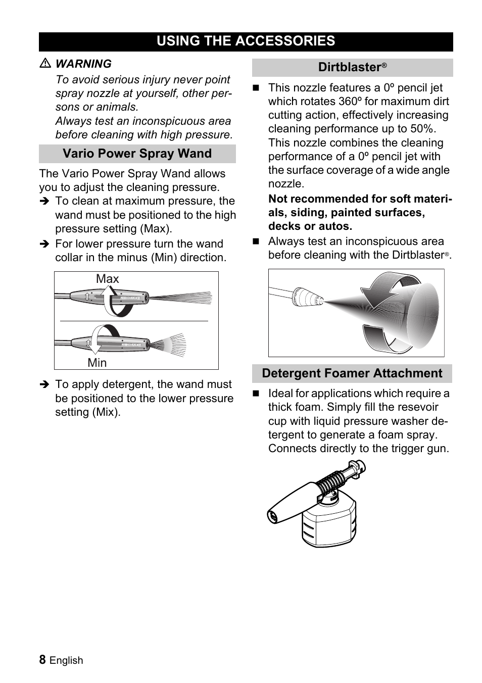 Using the accessories | Karcher K 5.68 M User Manual | Page 8 / 52