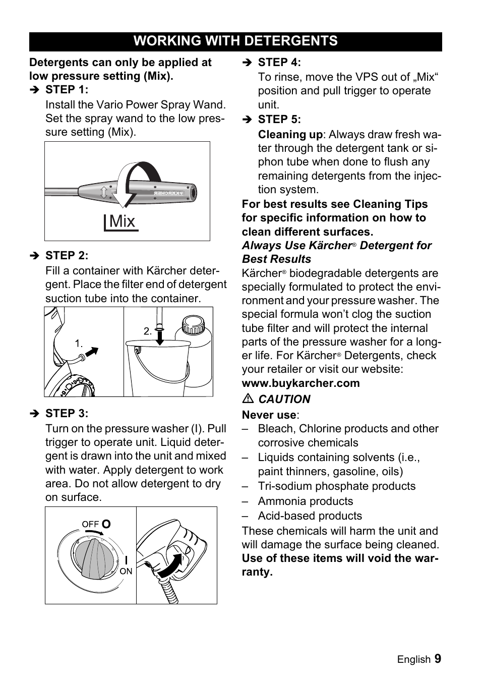 Working with detergents | Karcher K 5.68 M User Manual | Page 9 / 52