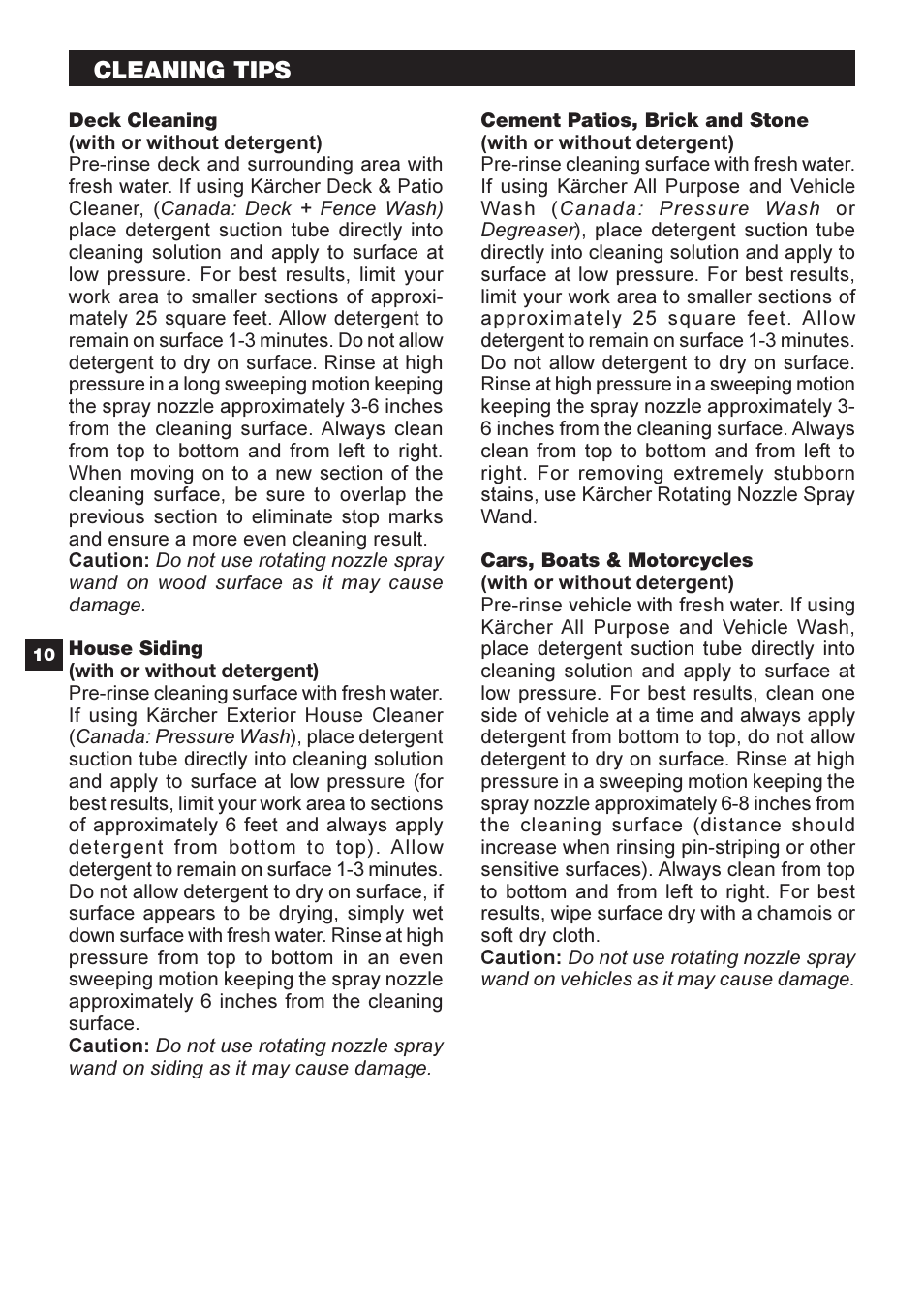Cleaning tips | Karcher G 2401 OH User Manual | Page 10 / 40