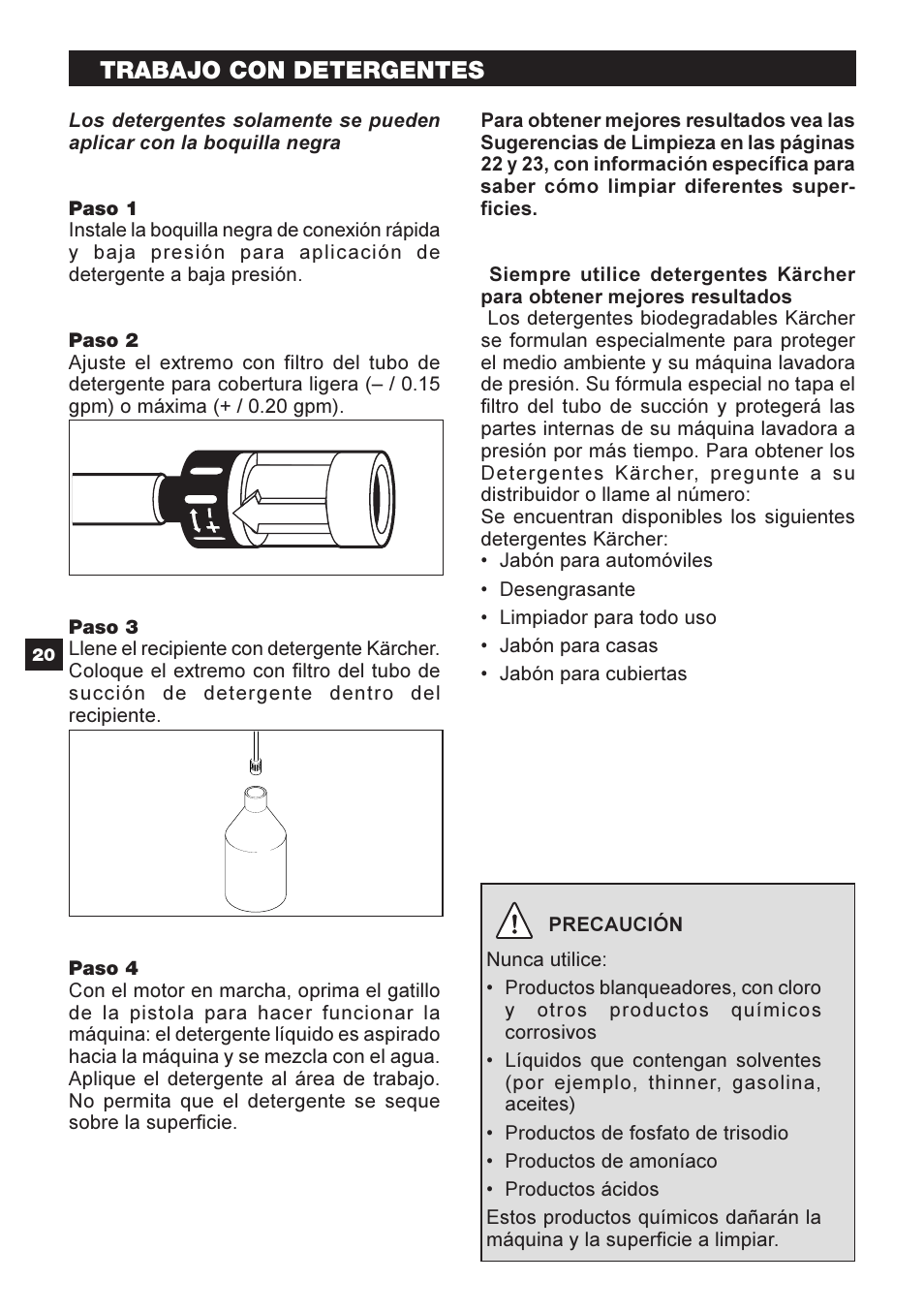 Trabajo con detergentes | Karcher G 2401 OH User Manual | Page 20 / 40