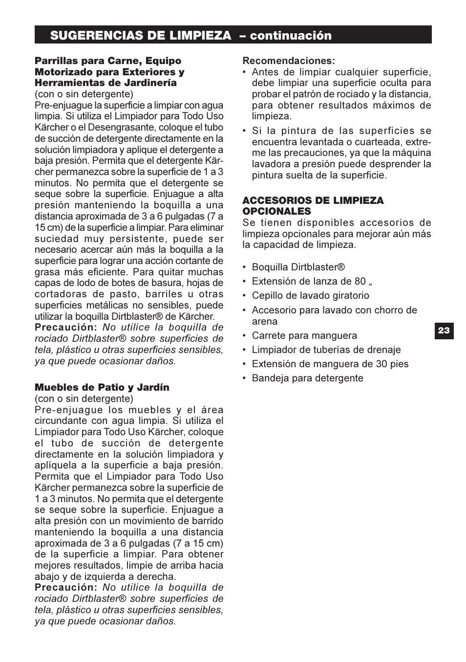 Sugerencias de limpieza – continuación | Karcher G 2401 OH User Manual | Page 23 / 40