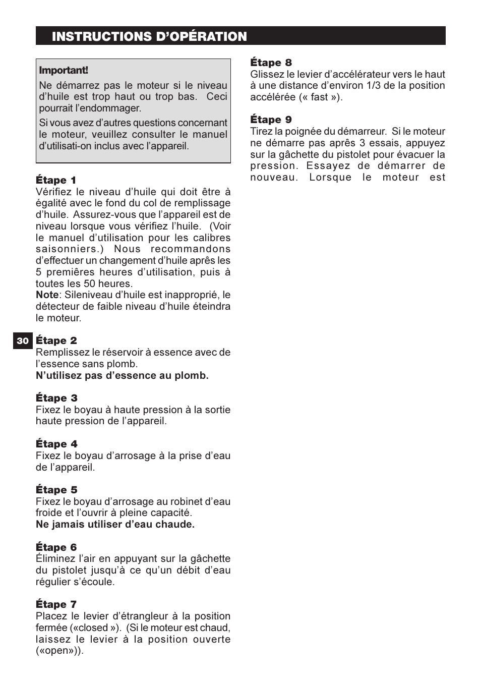 Instructions d’opération | Karcher G 2401 OH User Manual | Page 30 / 40